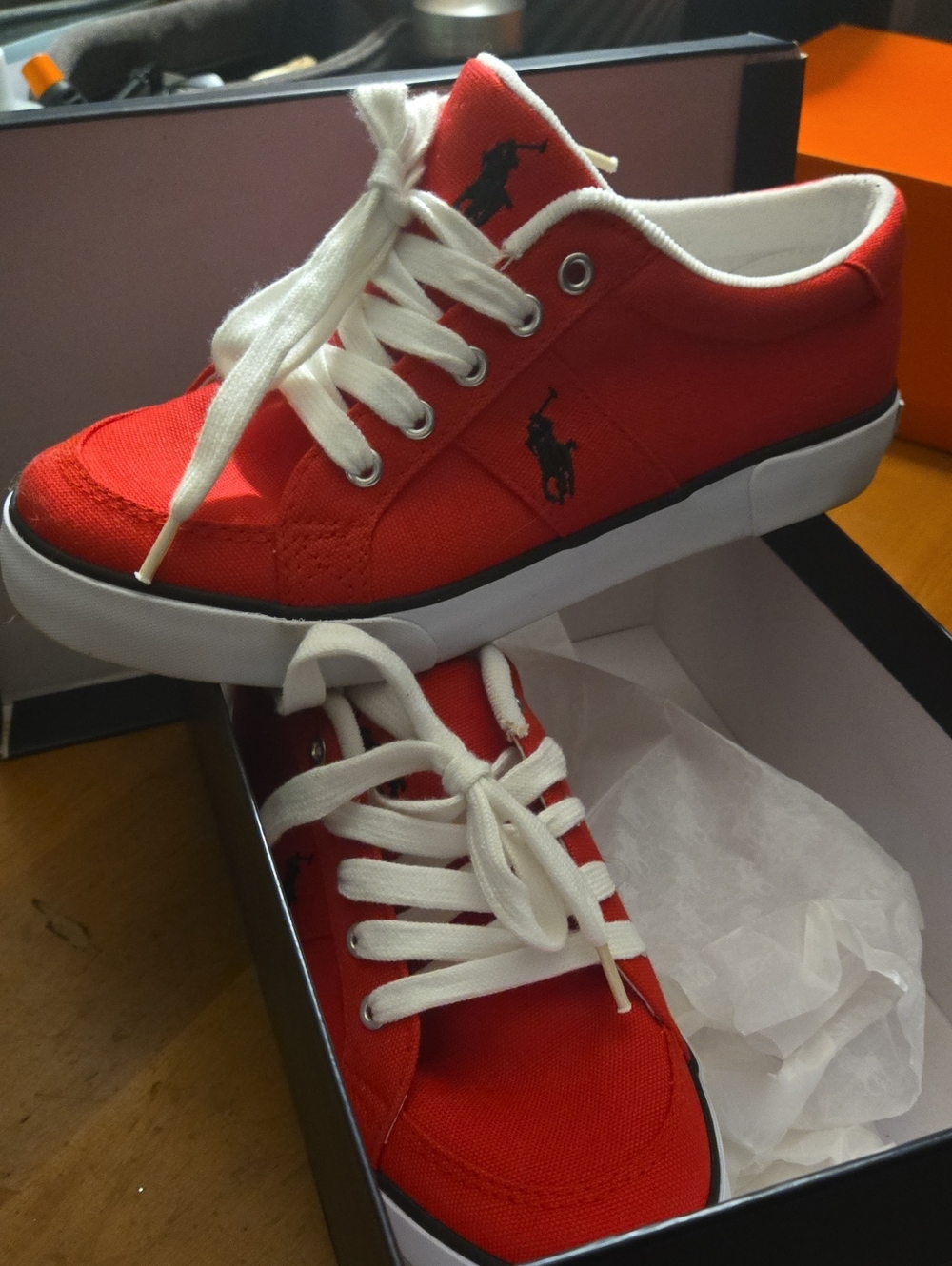Polo by Ralph Lauren Red Canvas Low-Top Sneakers with White Laces size 5Y